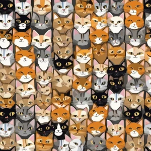 Please generate an image of numerous cats displaying a variety o...