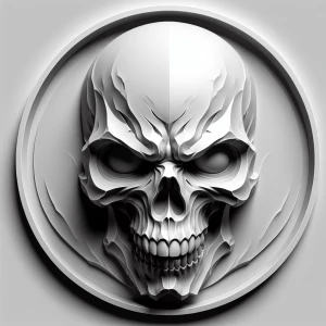 Create a 3D bas-relief image of an evil skull with piercing eyes...