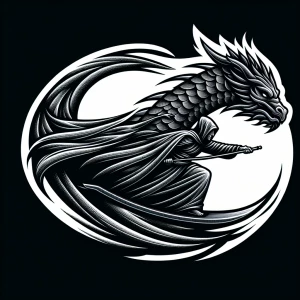 Create a logo depicting a cloaked figure with a sense of dynamis...