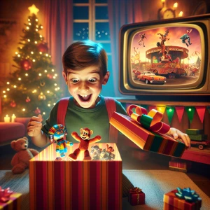 A child opening a christmas gift containing robots. Also with a...