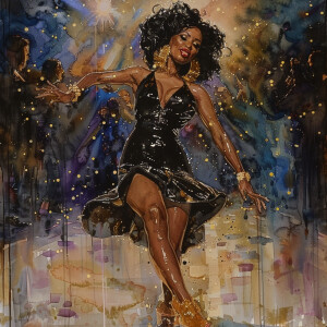 Glossy 4K watercolor oil painting of full body African woman, in...