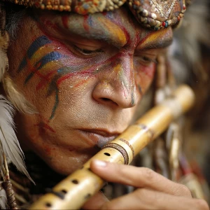 Native American playing a Native American flute