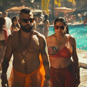 realism  style,a muscular beefy sweaty man walking  with his 54...