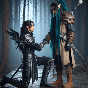 Caranthir-Ar-Fieniel from the Witcher kneels down before Tier Ha...