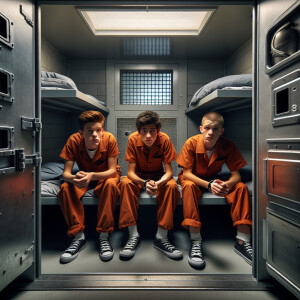 Three Caucasian Male juvenile inmates about 13 to 16 years old a...