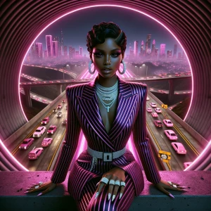 8k Birds Eye tunnel view, A curveous Afro Latino woman in a glos...
