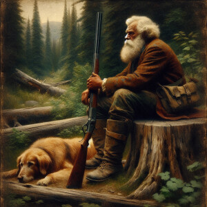 A rustic vintage image of an old full bodied mountain man with b...