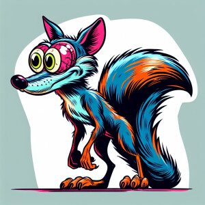 Cartoonish rat fink wolf with bulging eyes