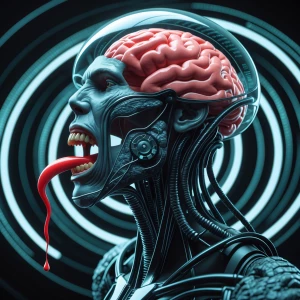 Biomechanical alien creature in side profile with a partially tr...