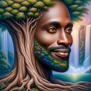 A hyper-realistic 3-D oil painting depicting a tree integrated w...