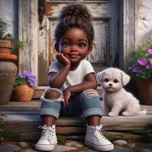 A highly detailed, realistic digital illustration of a four year...