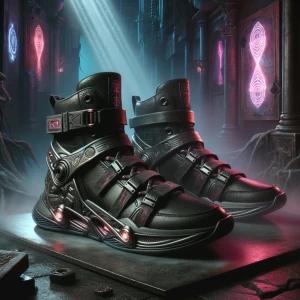 "Dark futuristic Air Jordan 8-inspired sneaker — high-top with t...