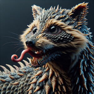 Intricately textured, hyper-realistic 3D closeup of a racoon wit...