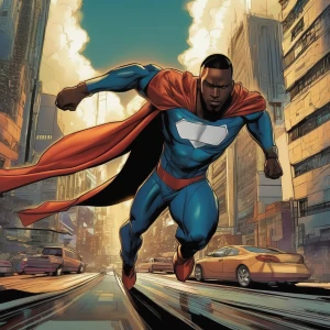 Create an image of a African Nigerian superhero dramatically dep...