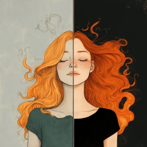 An illustration of a woman with ginger hair, representing dual p...