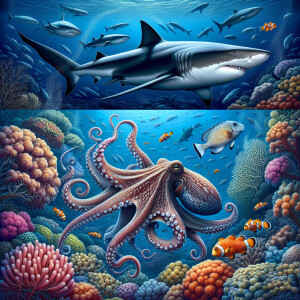 Create a scene where a shark swims gracefully through the ocean...