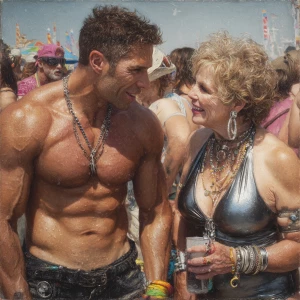 hyperrealism  ,a muscular, sweaty American man with a dangerous...