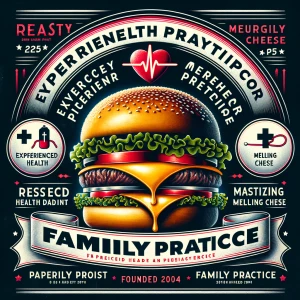 Design a professional medical sign with a black background, acce...