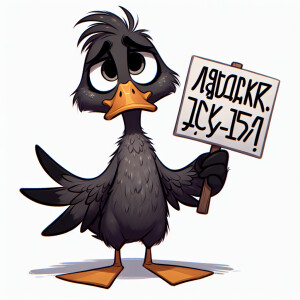 Даффи ДАк из Луни тьюз с табличкой на которой написано «хули нет...