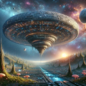 Create a hyper-realistic detailed image of a massive star ship l...