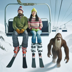 A humanoid looking hair covered sasquatch following underneath 2...