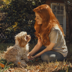 Photorealistic image, high resolution. Light ginger haired femal...
