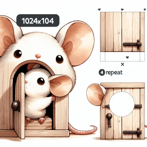Cute mouse peeking out of a small wooden door, watercolor, illus...