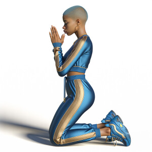 Create a 3D illustration of a realistic light skinned African-Am...