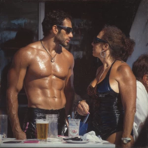 Photo Hyperrealism, painting,a muscular sweaty beefy criminal so...