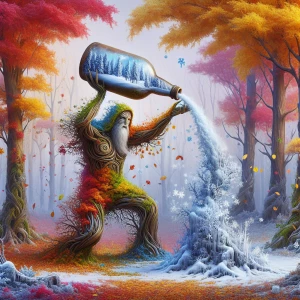 An ancient mage made entirely from autumnal leaves and trees is...