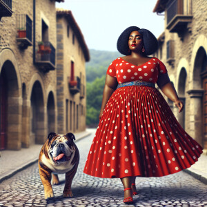 Hyper realistic Picture of  a 300-pound woman in a vibrant red p...