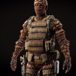 Human figure made from bullets,  8K resolution HDR, ultra-detail...