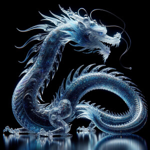 elegant blue dragon made of transparent glass glittercore,ultra-...