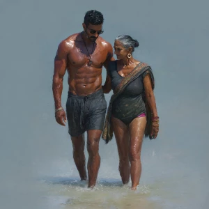 hyperrealism  digital painting.a muscular sweaty indian  villain...
