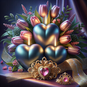 A digital artwork of a romantic and elegant still life featuring...