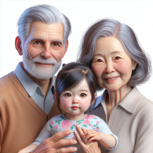 我和我太太和一歲半的小孫女抱在一起