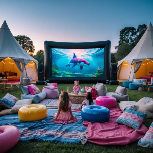 Girls birthday party Outdoor movie night for ex-large inflatable...