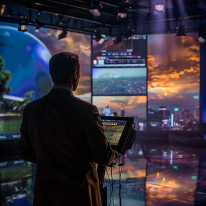 High resolution. Meteorologist reports weather on tv!