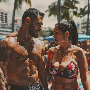 PhotoRealism,realism,a muscular beefy sweaty man walking with h...