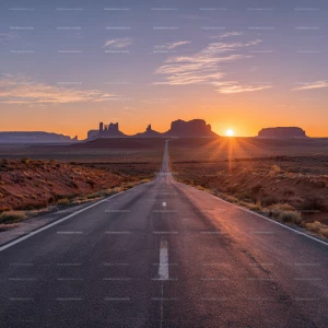 "A photorealistic vertical landscape photograph of a long, strai...