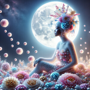 "Create an image of a majestic light skin Hawaiian woman whose f...