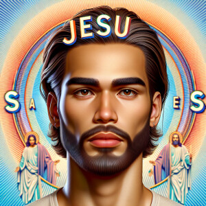 "Create a 3D realistic artwork featuring the phrase 'Jesus Saves...