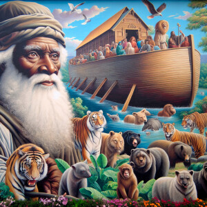 A close-up and detailed wall painting focusing on Noah, depicted...