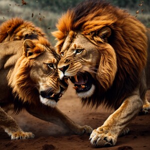 Lion fighting