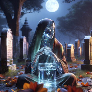 Create an image of a woman made entirely of glass, filled with w...