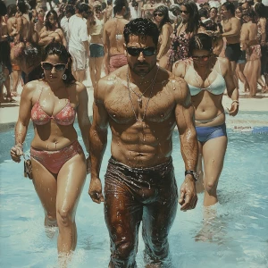 Painting photo,a muscular beefy criminal man walking with his sw...