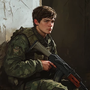 image of a young Russian soldier in contemporary military attire...