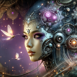 Beautiful futuristic cyborg woman, mechanical enhancements integ...
