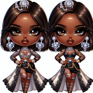 Generate an zoomed out digital art  ultra-glam confident chibi-s...