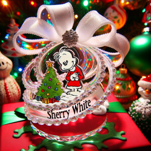 crystallized ribbon name *sherry white* wrapped around a christm...